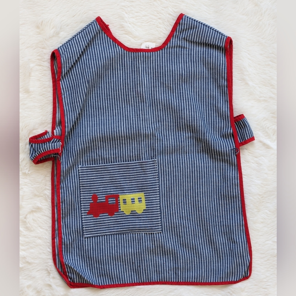 Vintage Sears Railroad Train Conductor Stripe Art Smock Apron Youth 5-6